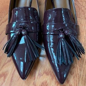 Franco Sarto size 8M burgundy patent leather tassel low heels.